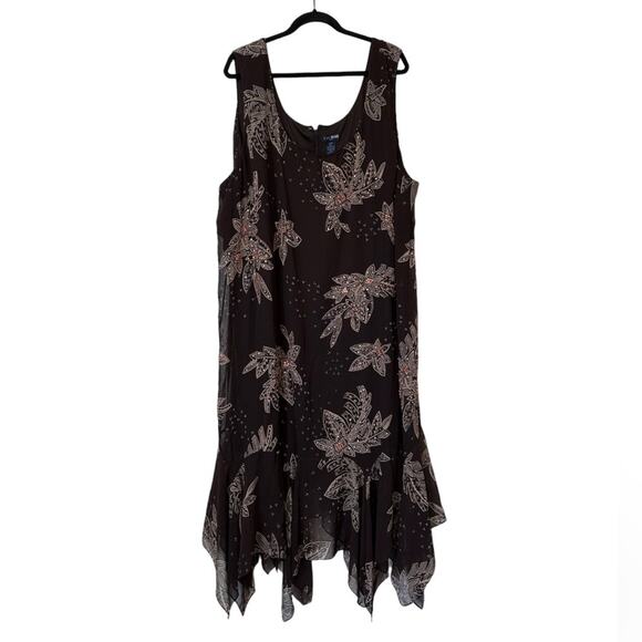 Eva Blue Plus Long Maxi Brown Fairy Dress Beaded Embellished Sleeveless 32W - Picture 1 of 12